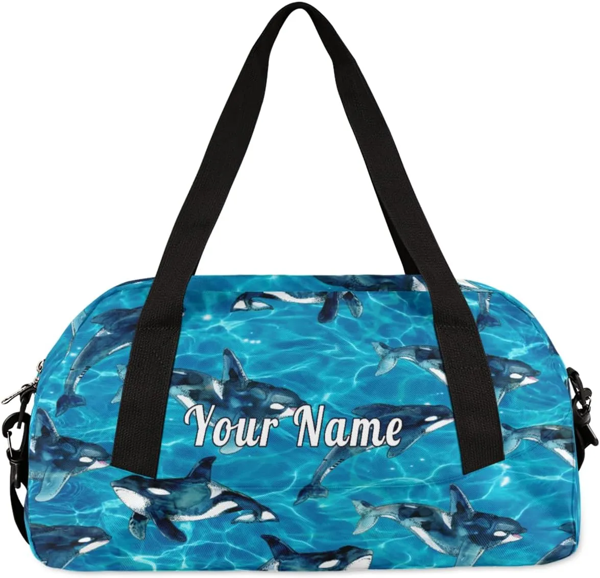 Personalized Kids Duffel Bag Ocean Sea Kill Whale Orca,Custom Sport Gym Bag for Boys Girls,Weekender Overnight Bags Travel Duffel Bag,Customized Kids Gift