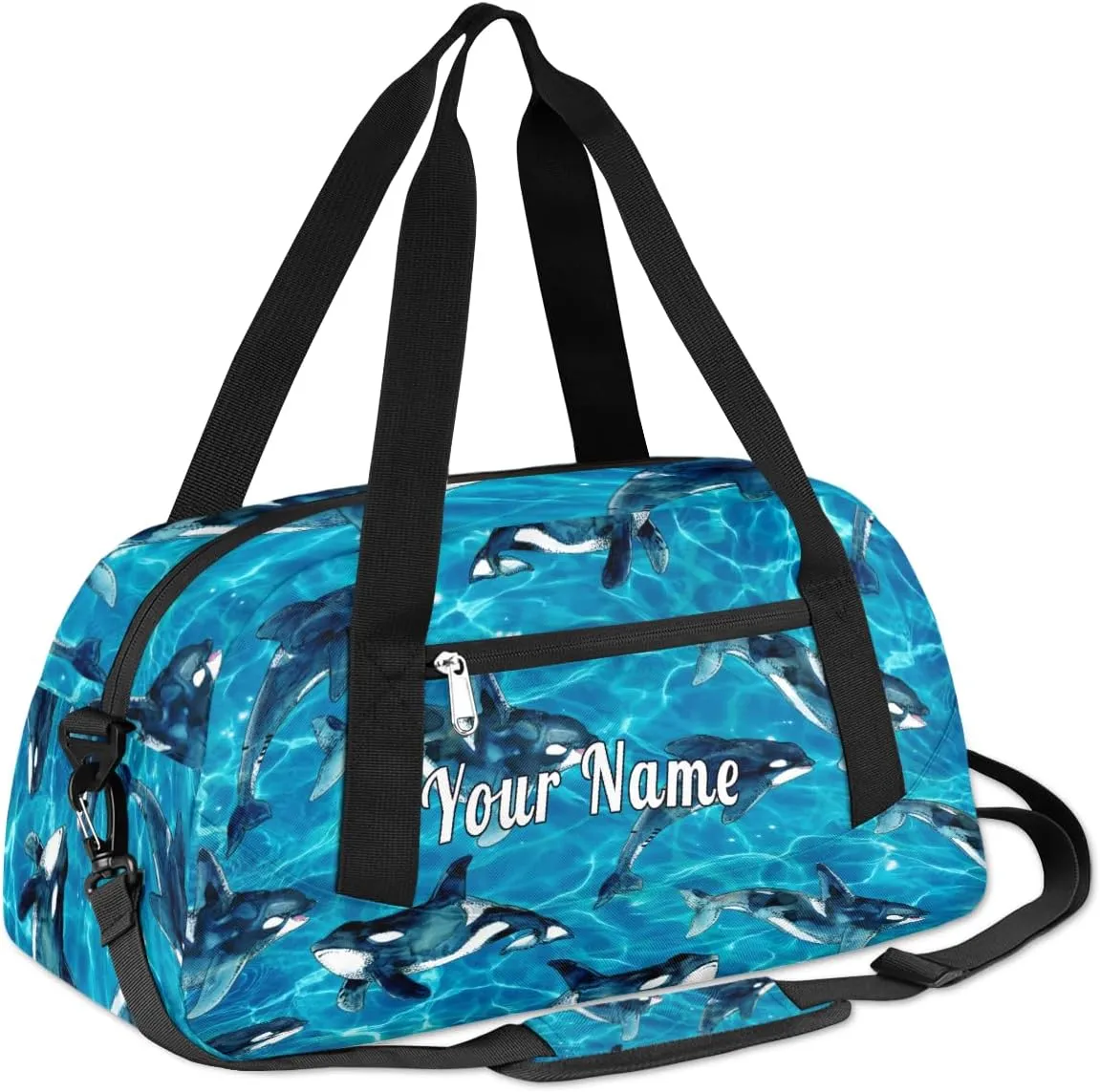 Personalized Kids Duffel Bag Ocean Sea Kill Whale Orca,Custom Sport Gym Bag for Boys Girls,Weekender Overnight Bags Travel Duffel Bag,Customized Kids Gift
