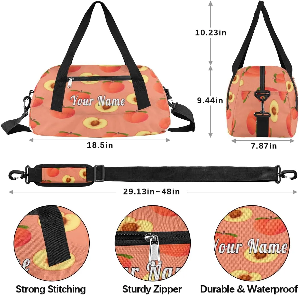 Personalized Kids Duffel Bag Peach,Custom Sport Gym Bag for Boys Girls,WWeekender Overnight Bags Travel Duffel Bag,Customized Kids Gift
