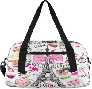 Personalized Kids Duffel Bag Romantic Paris Eiffel,Custom Sport Gym Bag for Boys Girls,WWeekender Overnight Bags Travel Duffel Bag,Customized Kids Gift