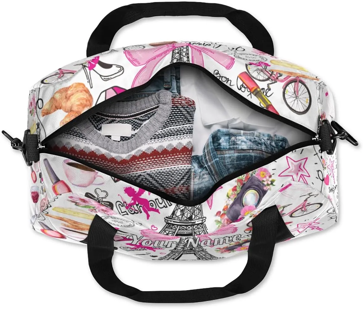 Personalized Kids Duffel Bag Romantic Paris Eiffel,Custom Sport Gym Bag for Boys Girls,WWeekender Overnight Bags Travel Duffel Bag,Customized Kids Gift