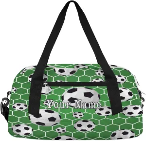 Personalized Kids Duffel Bag Sport Football Ball Pattern,Custom Sport Gym Bag for Boys Girls,WWeekender Overnight Bags Travel Duffel Bag,Customized Kids Gift