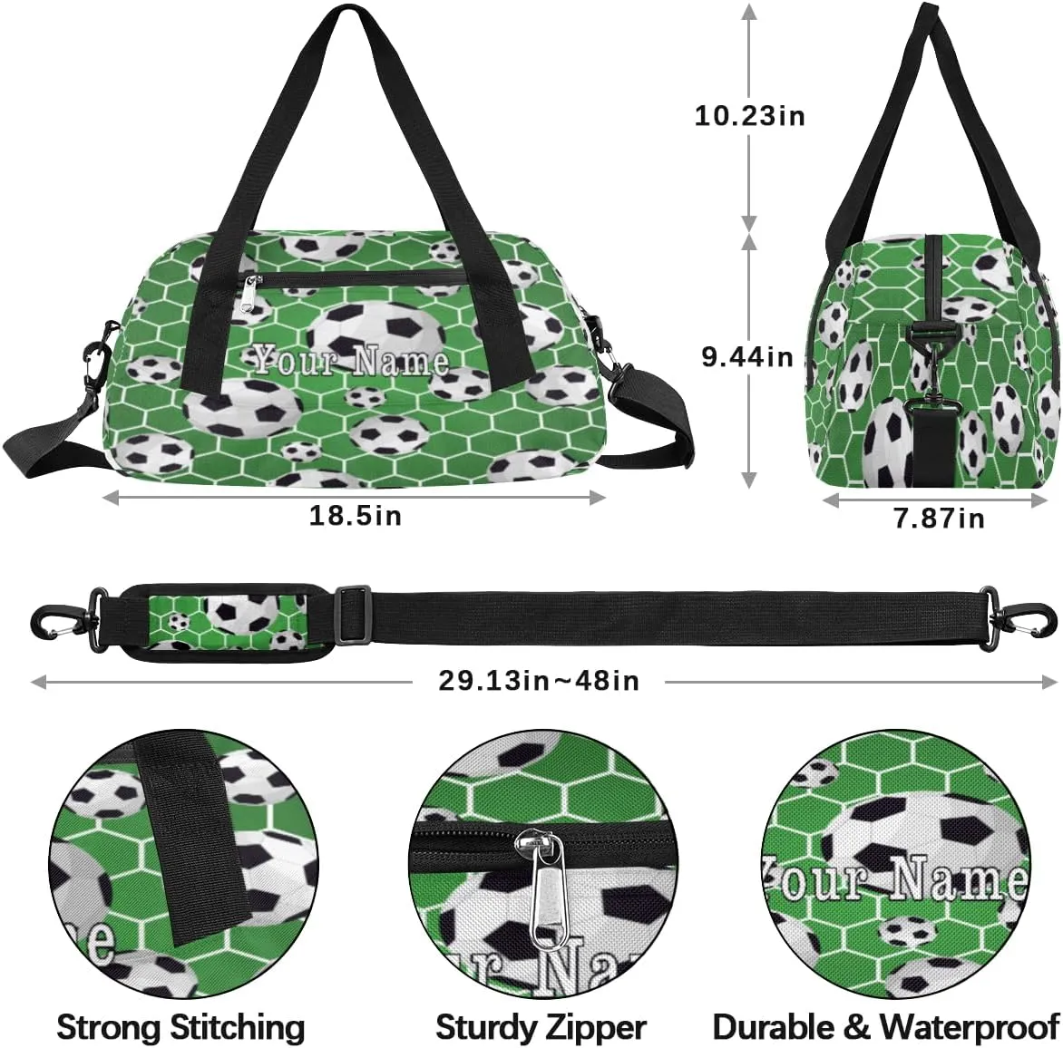Personalized Kids Duffel Bag Sport Football Ball Pattern,Custom Sport Gym Bag for Boys Girls,WWeekender Overnight Bags Travel Duffel Bag,Customized Kids Gift