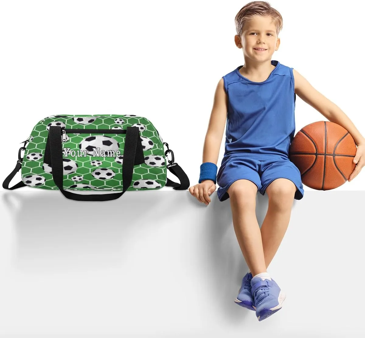 Personalized Kids Duffel Bag Sport Football Ball Pattern,Custom Sport Gym Bag for Boys Girls,WWeekender Overnight Bags Travel Duffel Bag,Customized Kids Gift