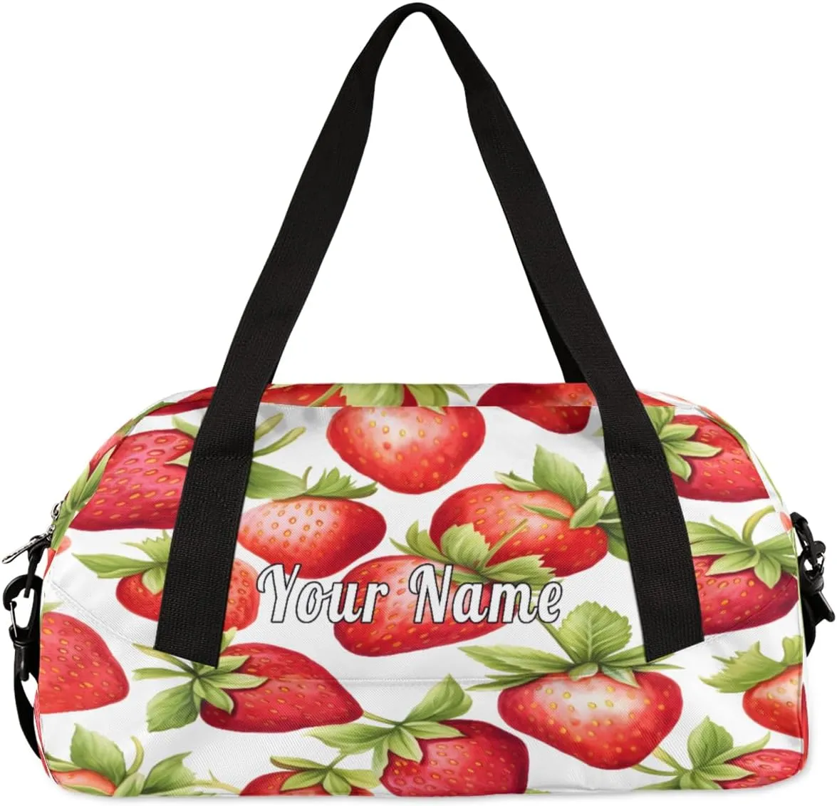 Personalized Kids Duffel Bag Strawberry Pattern,Custom Sport Gym Bag for Boys Girls,WWeekender Overnight Bags Travel Duffel Bag,Customized Kids Gift
