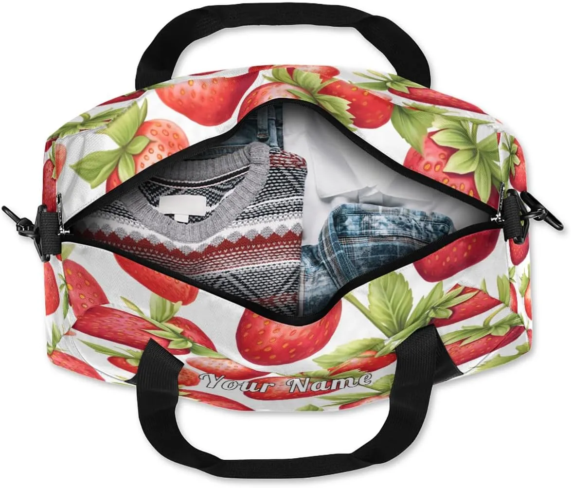 Personalized Kids Duffel Bag Strawberry Pattern,Custom Sport Gym Bag for Boys Girls,WWeekender Overnight Bags Travel Duffel Bag,Customized Kids Gift