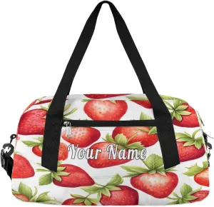 Personalized Kids Duffel Bag Strawberry Pattern,Custom Sport Gym Bag for Boys Girls,WWeekender Overnight Bags Travel Duffel Bag,Customized Kids Gift