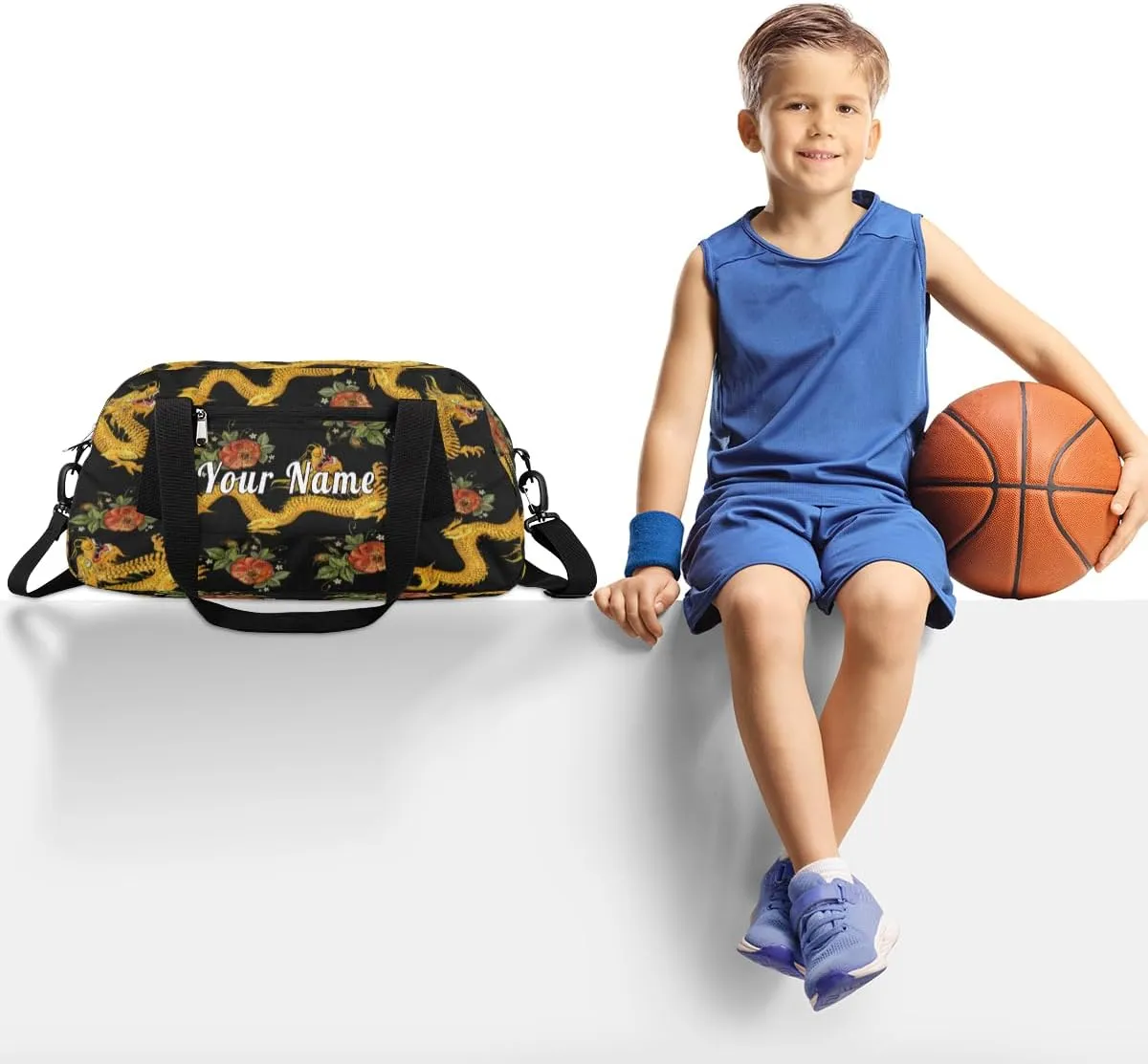 Personalized Kids Duffel Bag Vintage Ancient Dragon,Custom Sport Gym Bag for Boys Girls,WWeekender Overnight Bags Travel Duffel Bag,Customized Kids Gift