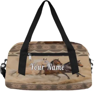 Personalized Kids Duffel Bag Vintage Art Animal Horse,Custom Sport Gym Bag for Boys Girls,WWeekender Overnight Bags Travel Duffel Bag,Customized Kids Gift