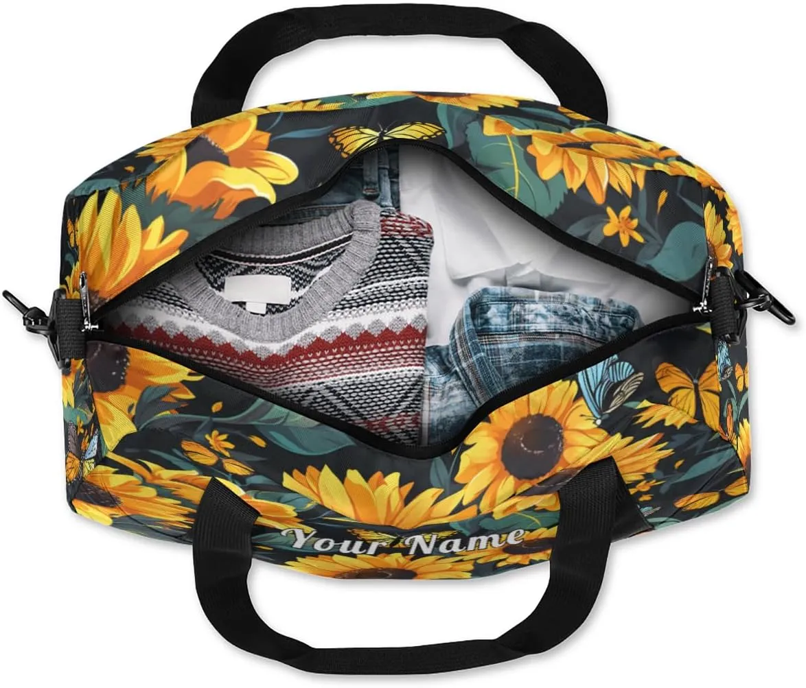 Personalized Kids Duffel Bag Vintage Butterfly Sunflower,Custom Sport Gym Bag for Boys Girls,WWeekender Overnight Bags Travel Duffel Bag,Customized Kids Gift