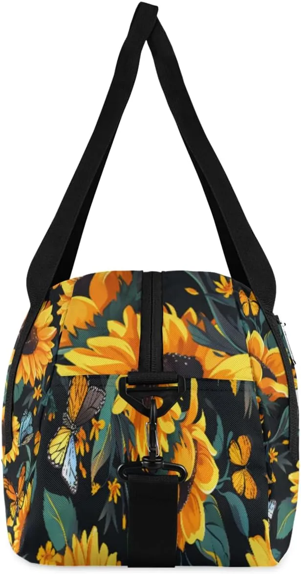 Personalized Kids Duffel Bag Vintage Butterfly Sunflower,Custom Sport Gym Bag for Boys Girls,WWeekender Overnight Bags Travel Duffel Bag,Customized Kids Gift
