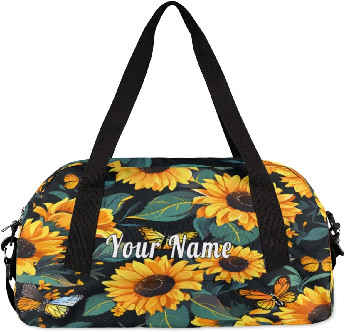 Personalized Kids Duffel Bag Vintage Butterfly Sunflower,Custom Sport Gym Bag for Boys Girls,WWeekender Overnight Bags Travel Duffel Bag,Customized Kids Gift