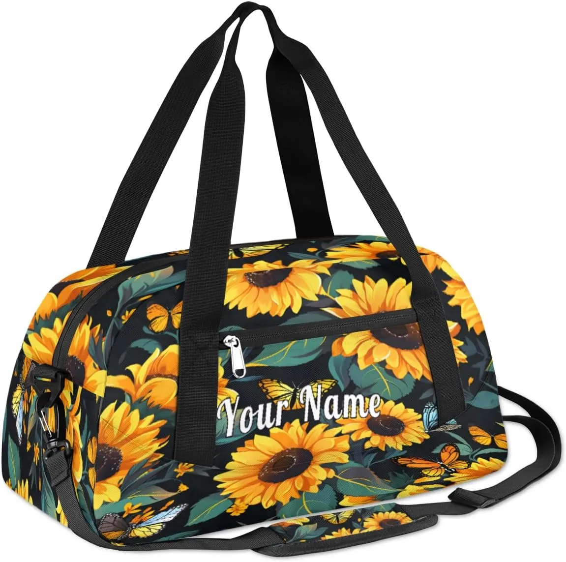 Personalized Kids Duffel Bag Vintage Butterfly Sunflower,Custom Sport Gym Bag for Boys Girls,WWeekender Overnight Bags Travel Duffel Bag,Customized Kids Gift