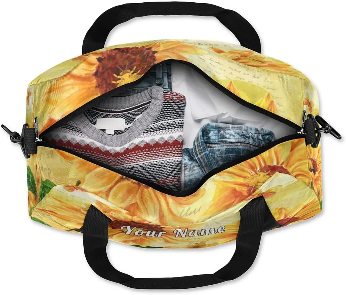 Personalized Kids Duffel Bag Vintage Sunflower Bee,Custom Sport Gym Bag for Boys Girls,WWeekender Overnight Bags Travel Duffel Bag,Customized Kids Gift