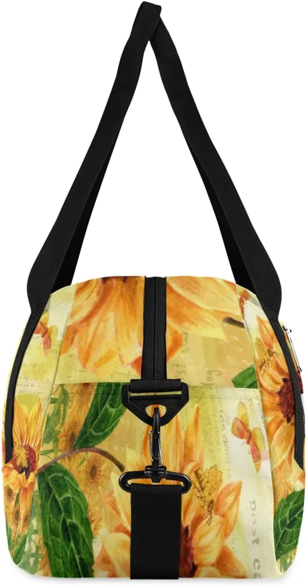 Personalized Kids Duffel Bag Vintage Sunflower Bee,Custom Sport Gym Bag for Boys Girls,WWeekender Overnight Bags Travel Duffel Bag,Customized Kids Gift