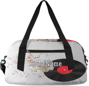 Personalized Kids Duffel Bag Vinyl Record Colorful Music Note,Custom Sport Gym Bag for Boys Girls,WWeekender Overnight Bags Travel Duffel Bag,Customized Kids Gift