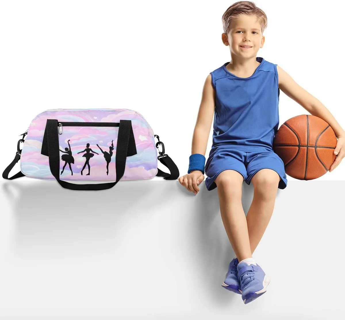 Personalized Kids Duffel Bag,Custom Dance Sport Gym Bag for Girls,Weekender Overnight Tote Bag Carry On Duffel Bag for Travel Gymnastic Ballet Dancer Pink Nebula