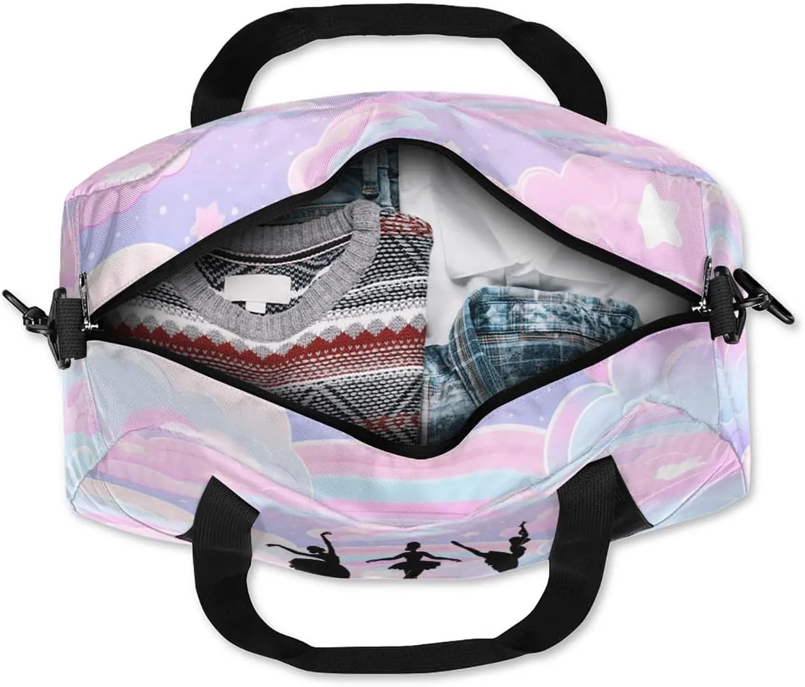 Personalized Kids Duffel Bag,Custom Dance Sport Gym Bag for Girls,Weekender Overnight Tote Bag Carry On Duffel Bag for Travel Gymnastic Ballet Dancer Pink Nebula