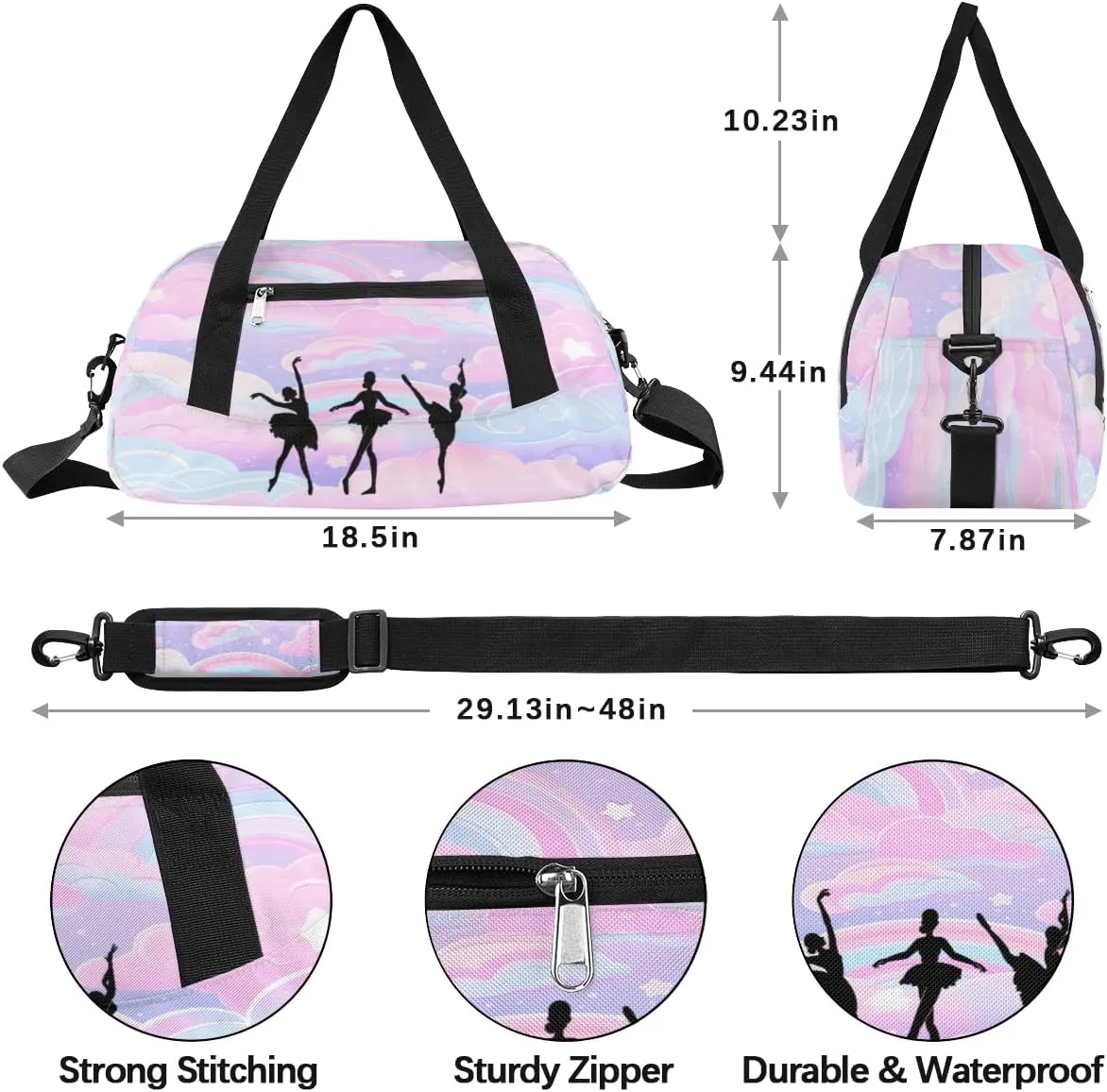 Personalized Kids Duffel Bag,Custom Dance Sport Gym Bag for Girls,Weekender Overnight Tote Bag Carry On Duffel Bag for Travel Gymnastic Ballet Dancer Pink Nebula