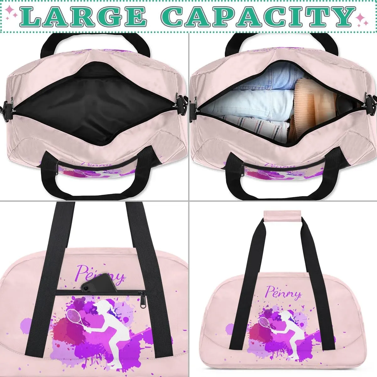 Personalized Kids Duffel Bag,Custom Sport Gym Bag for Boys Girls,Weekender Overnight Bags Travel Duffel Bag,Customized Kids Gift Tennis