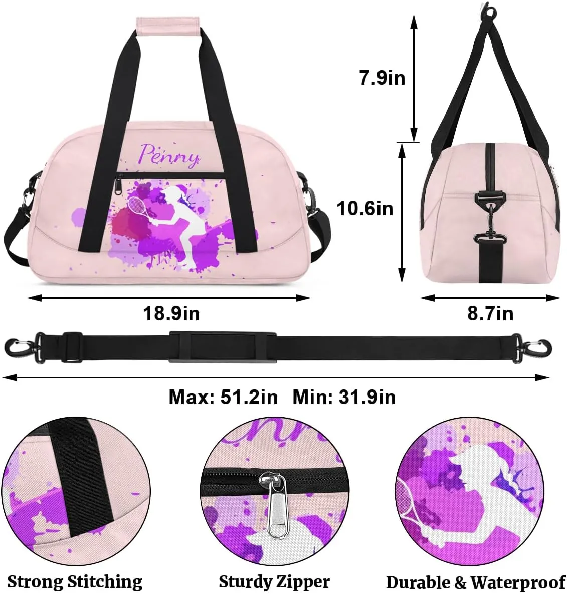 Personalized Kids Duffel Bag,Custom Sport Gym Bag for Boys Girls,Weekender Overnight Bags Travel Duffel Bag,Customized Kids Gift Tennis