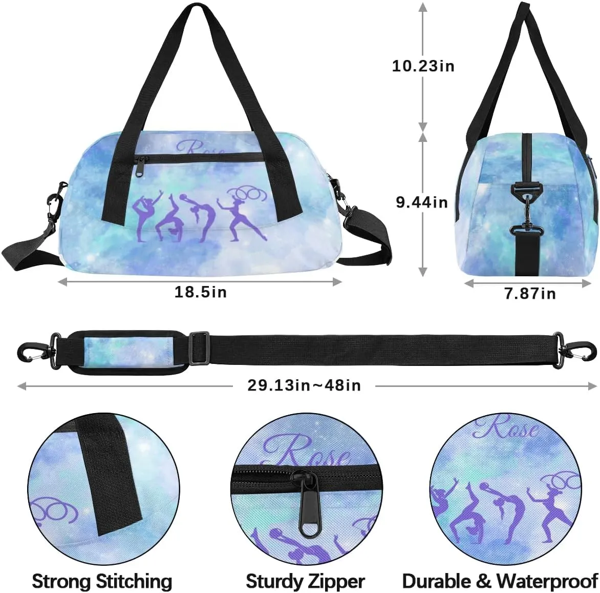 Personalized Kids Duffel Bag,Custom Sport Gym Bag for Girls,Weekender Overnight Bags Travel Duffel Bag,Customized Kids Gift Blue Galaxy Gymnastic