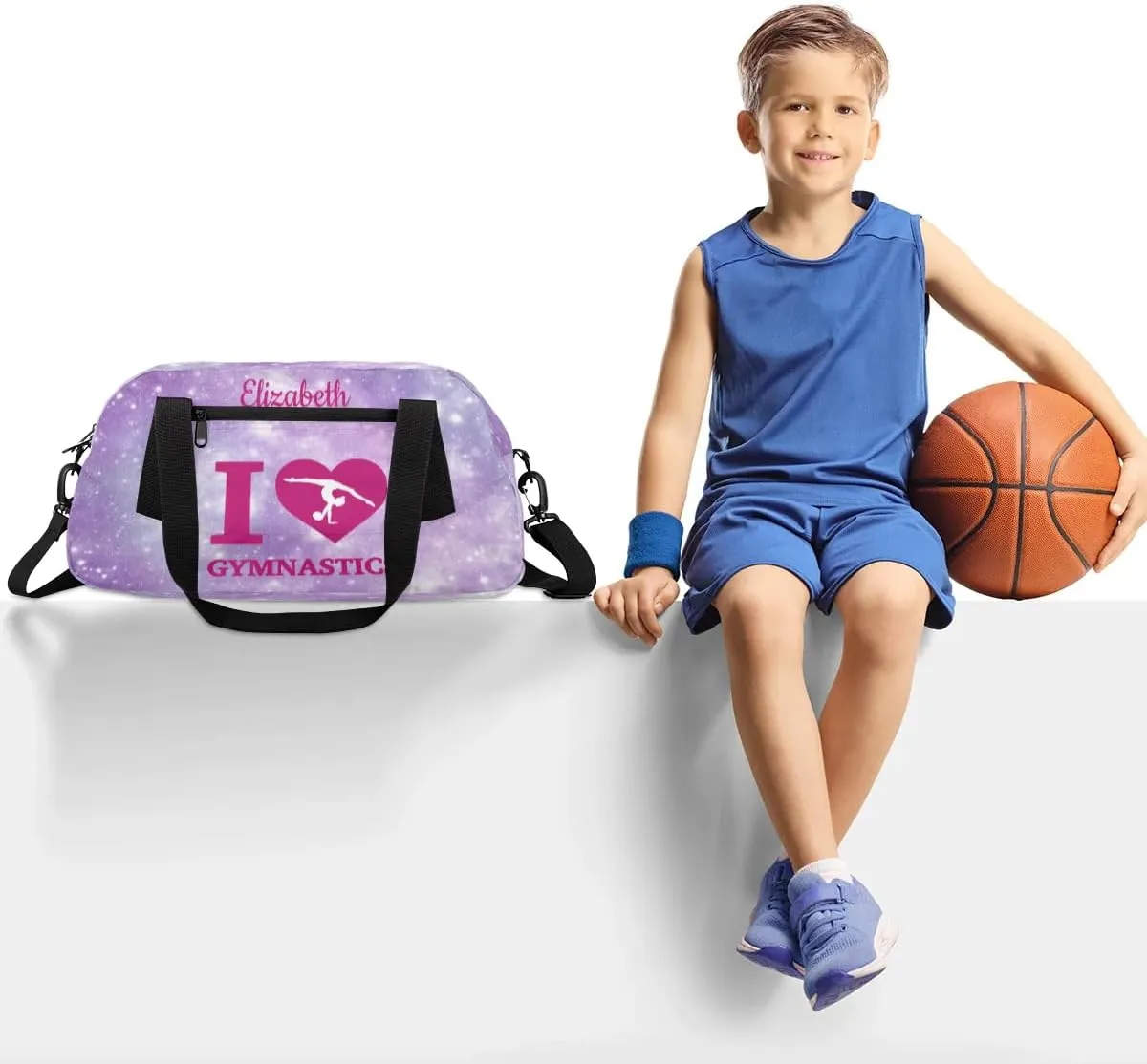 Personalized Kids Duffel Bag,Custom Sport Gym Bag for Girls,Weekender Overnight Bags Travel Duffel Bag,Customized Kids Gift Purple Galaxy Gymnastic