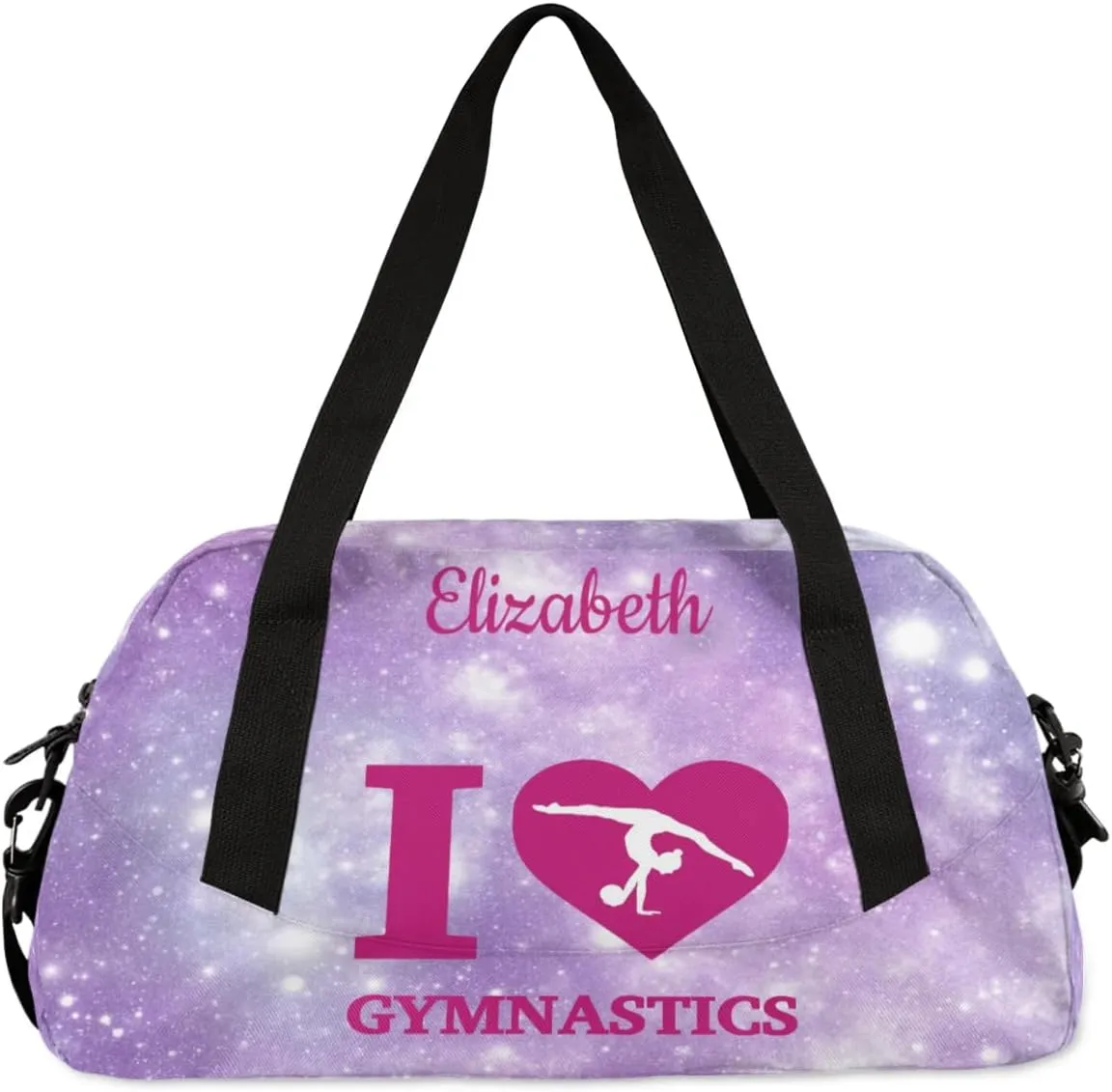 Personalized Kids Duffel Bag,Custom Sport Gym Bag for Girls,Weekender Overnight Bags Travel Duffel Bag,Customized Kids Gift Purple Galaxy Gymnastic