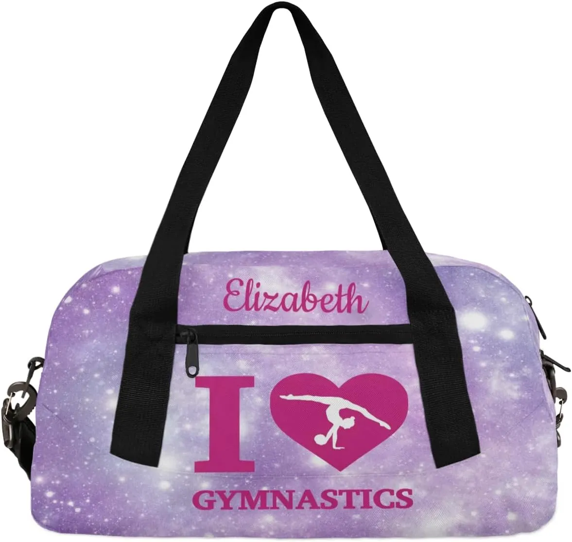 Personalized Kids Duffel Bag,Custom Sport Gym Bag for Girls,Weekender Overnight Bags Travel Duffel Bag,Customized Kids Gift Purple Galaxy Gymnastic