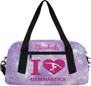 Personalized Kids Duffel Bag,Custom Sport Gym Bag for Girls,Weekender Overnight Bags Travel Duffel Bag,Customized Kids Gift Purple Galaxy Gymnastic