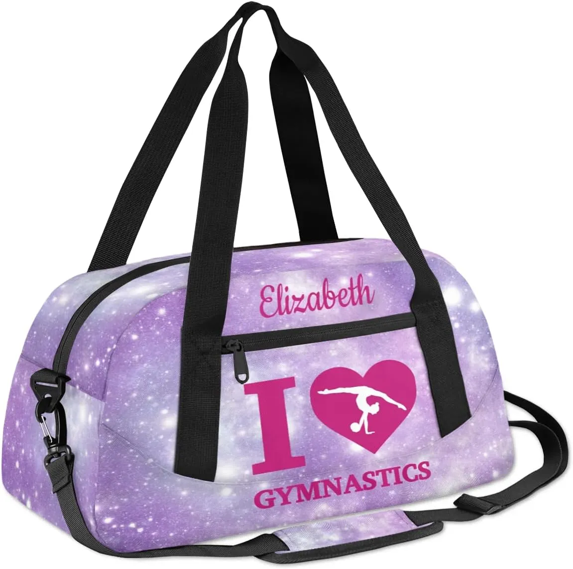 Personalized Kids Duffel Bag,Custom Sport Gym Bag for Girls,Weekender Overnight Bags Travel Duffel Bag,Customized Kids Gift Purple Galaxy Gymnastic