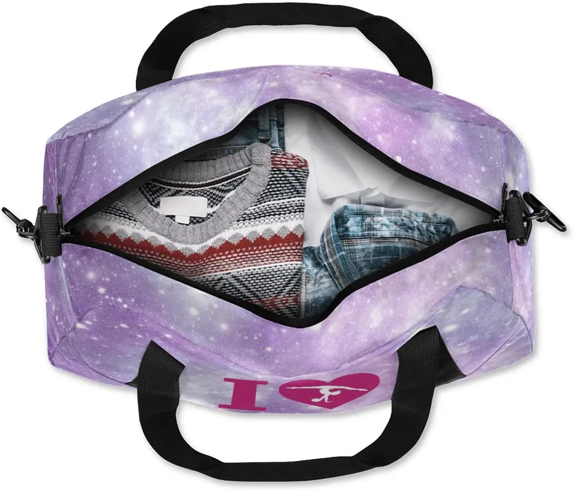 Personalized Kids Duffel Bag,Custom Sport Gym Bag for Girls,Weekender Overnight Bags Travel Duffel Bag,Customized Kids Gift Purple Galaxy Gymnastic