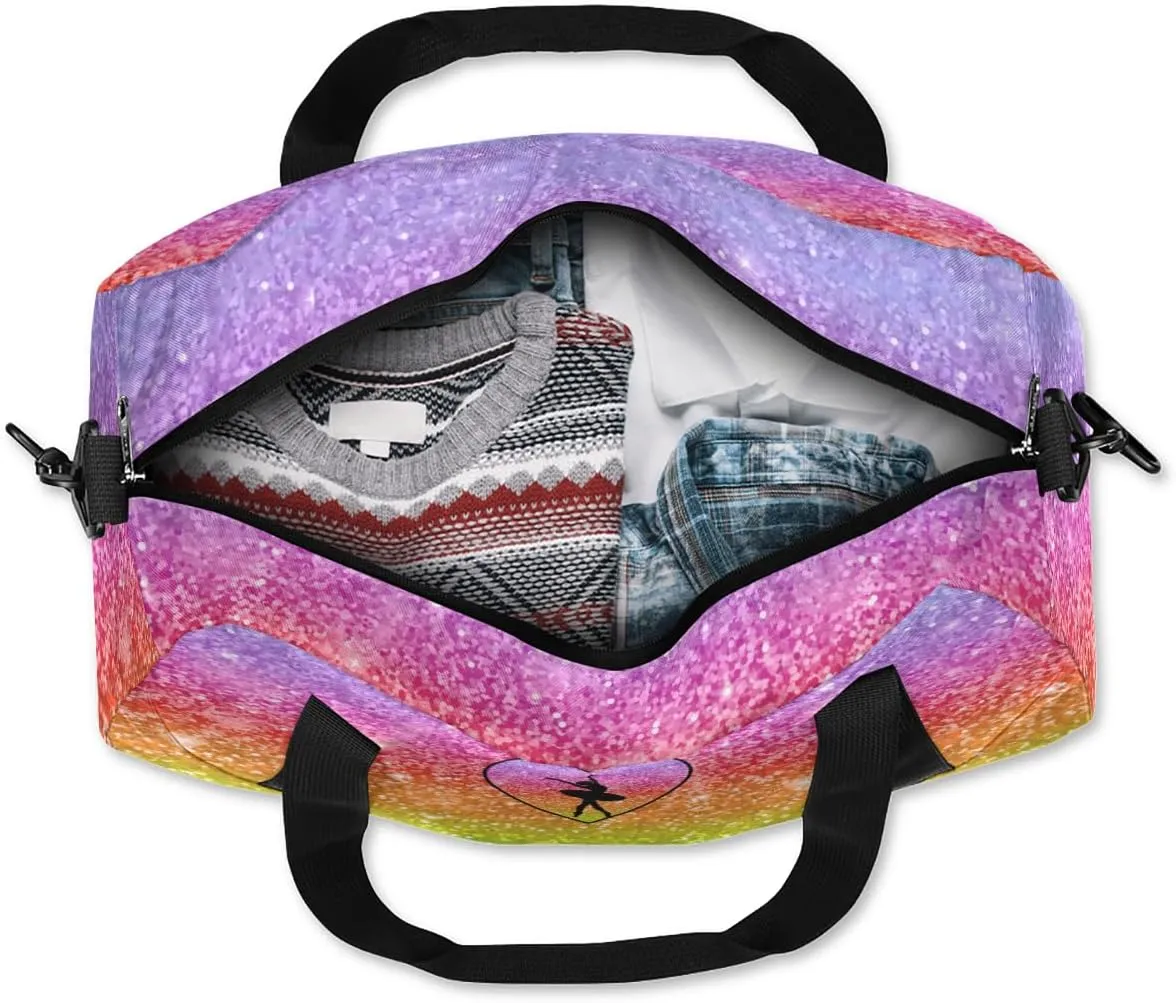 Personalized Kids Duffel Bag,Custom Sport Gym Bag for Girls,Weekender Overnight Tote Bag Carry On Duffel Bag for Travel Gymnastic Glitter Love Heart Ballerina