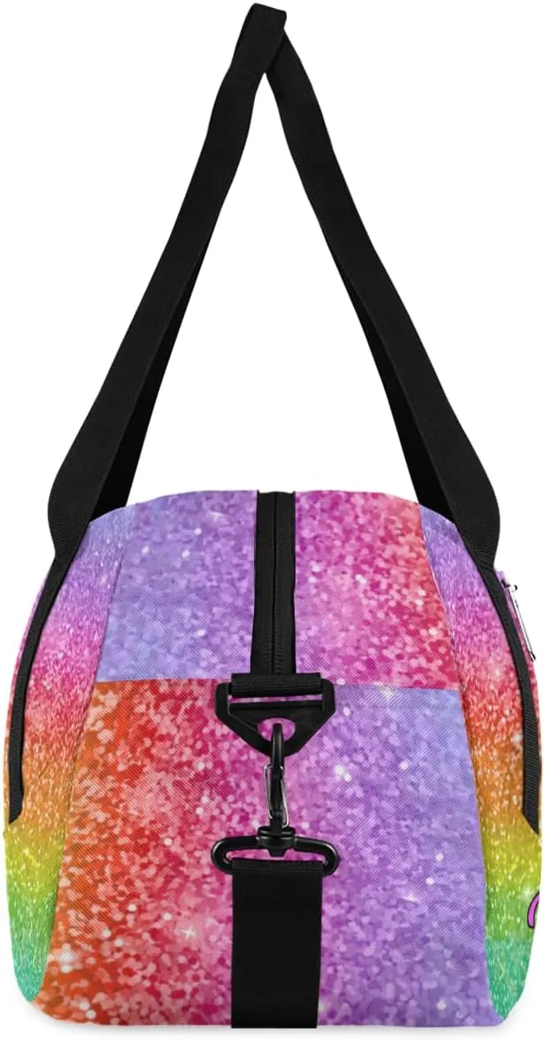 Personalized Kids Duffel Bag,Custom Sport Gym Bag for Girls,Weekender Overnight Tote Bag Carry On Duffel Bag for Travel Gymnastic Glitter Love Heart Ballerina