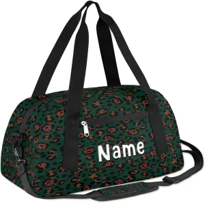 Personalized Kids Leopard Pattern Indigo Duffle Bag Little Girls Boys Teen Overnighter Travel Sport Gym Bag 18.5 Inch Weekender Carry On Shoulder Bag for Kids Sport Travel Camping