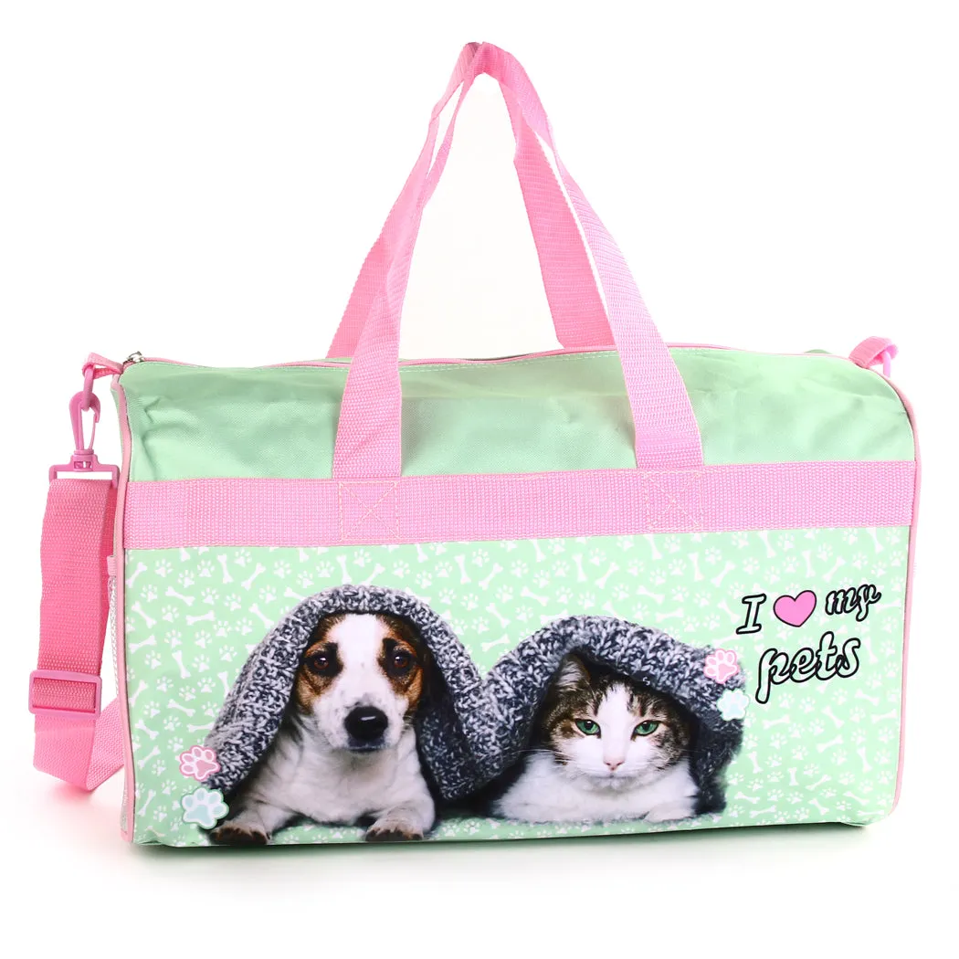 Personalized Kid's Travel Duffel Bag - I ❤️ My Pets