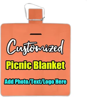 Personalized Large Picnic Blanket for Outdoor Water-Resistant, Customized Photo Text Handy Mat for Spring, Summer, Beach, Camping on Grass Waterproof Sandproof Coral 58.3 x 58.3 inch