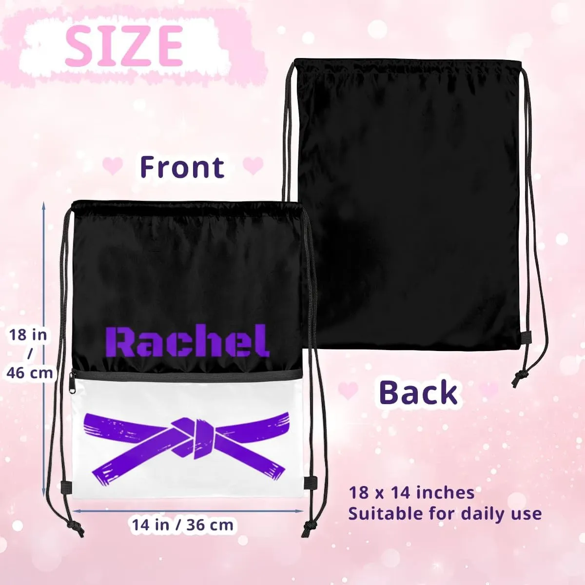 Personalized Martial Art Drawstring Bags Drawstring Backpack for Kids, Taekwondo Karate Drawstring Bags for Boys Girls Belt Purple