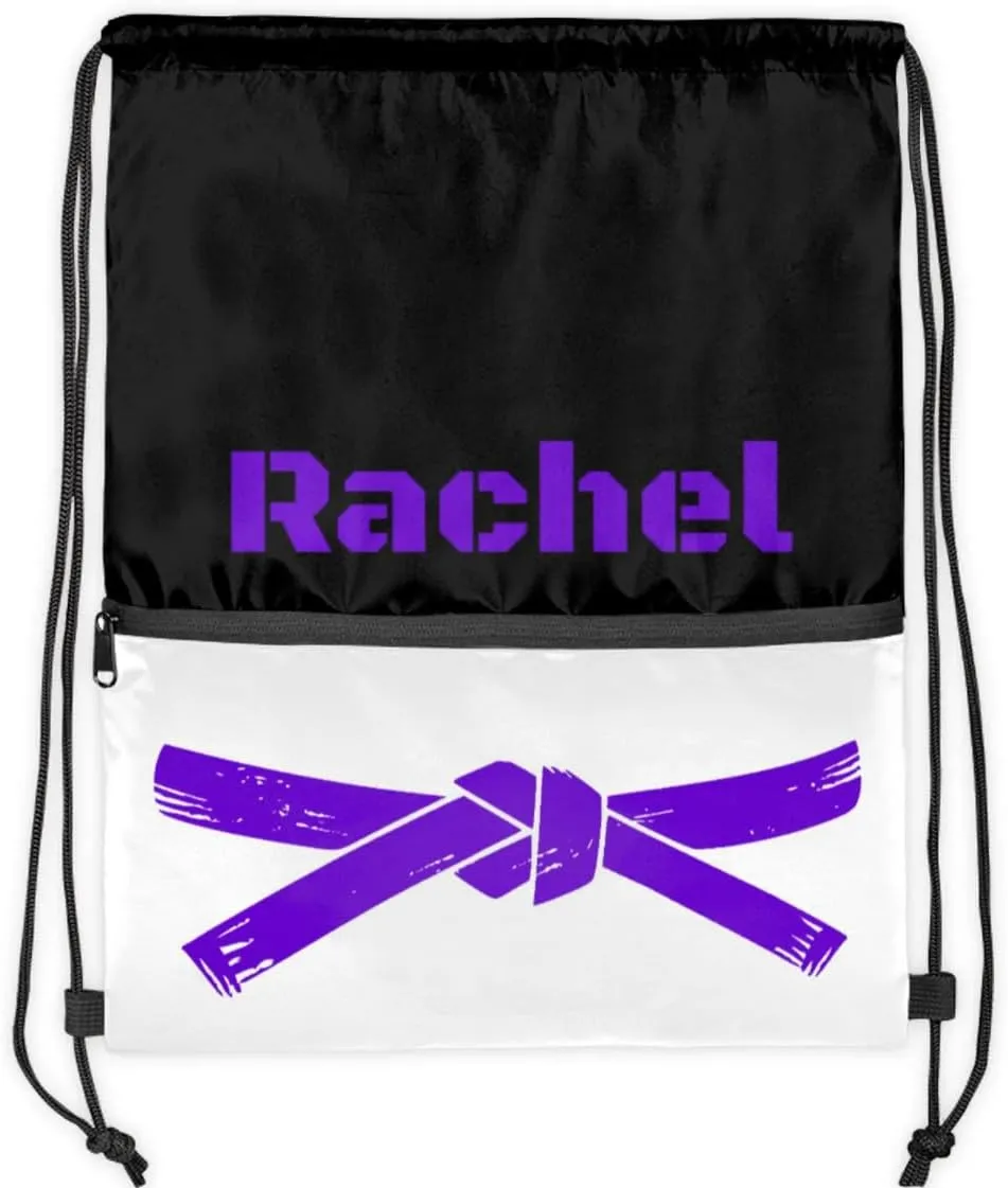 Personalized Martial Art Drawstring Bags Drawstring Backpack for Kids, Taekwondo Karate Drawstring Bags for Boys Girls Belt Purple