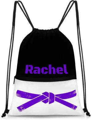 Personalized Martial Art Drawstring Bags Drawstring Backpack for Kids, Taekwondo Karate Drawstring Bags for Boys Girls Belt Purple