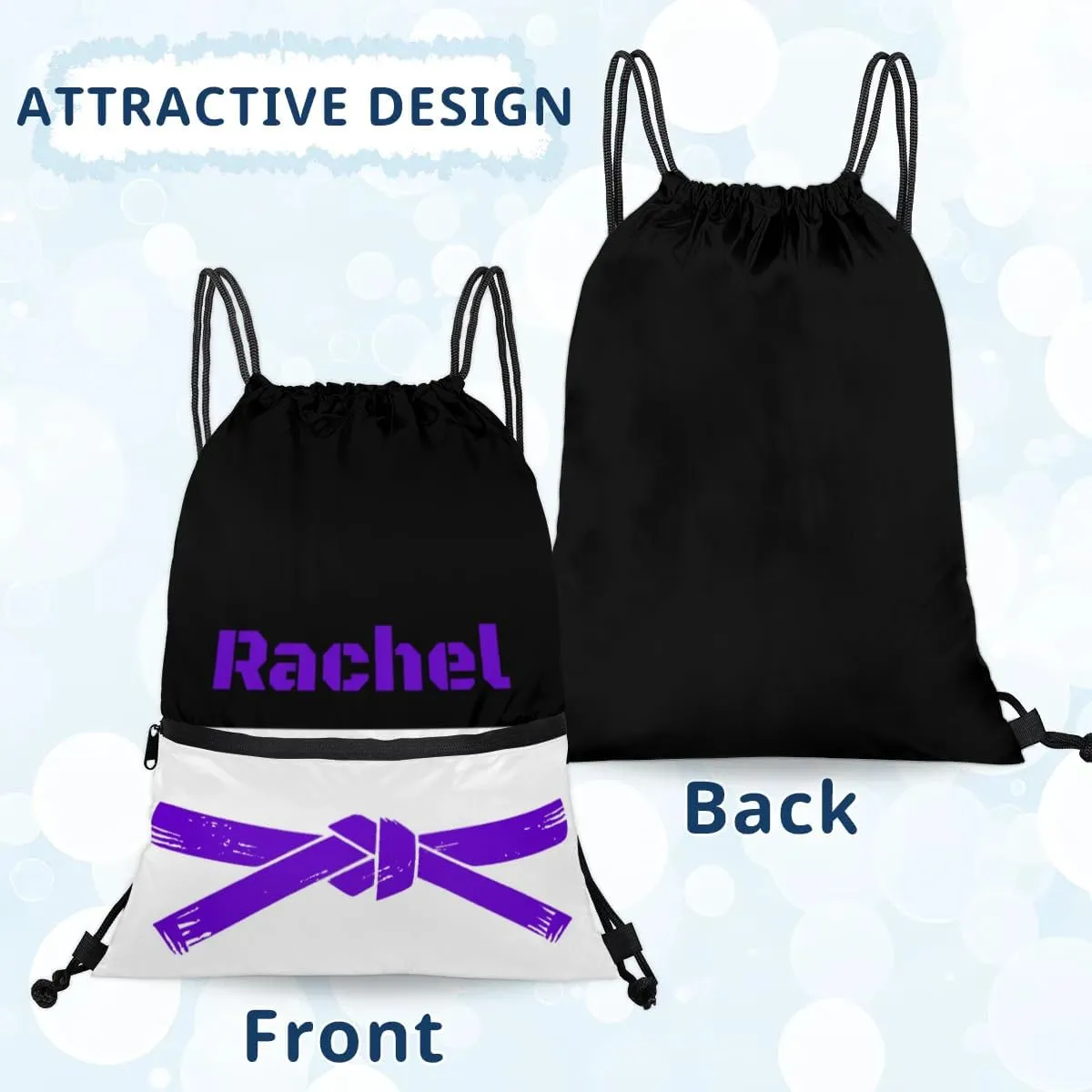 Personalized Martial Art Drawstring Bags Drawstring Backpack for Kids, Taekwondo Karate Drawstring Bags for Boys Girls Belt Purple