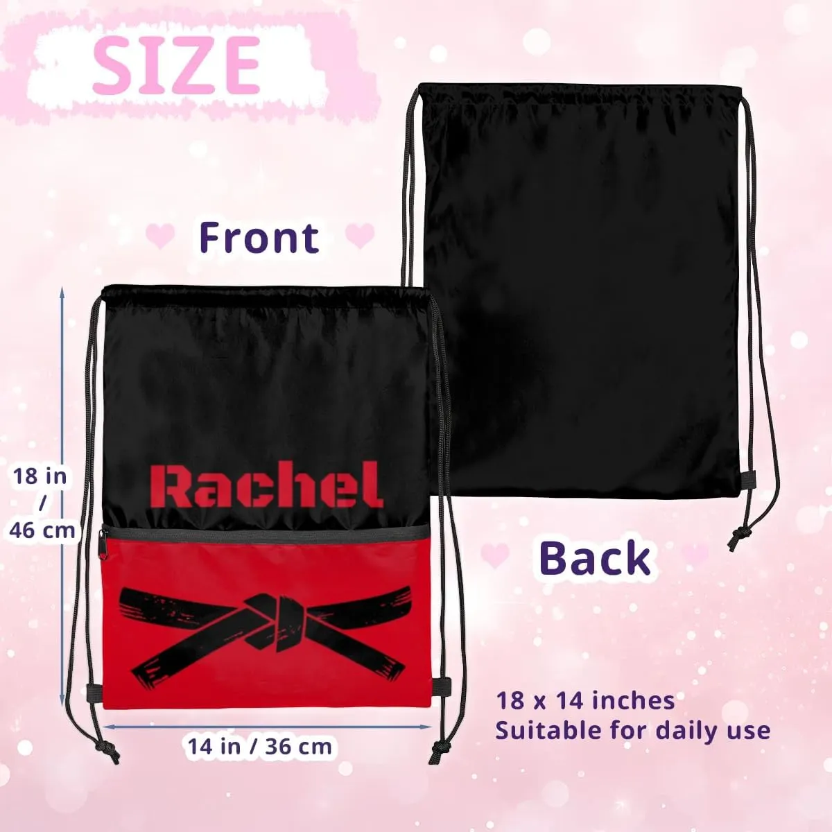 Personalized Martial Art Drawstring Bags Drawstring Backpack for Kids, Taekwondo Karate Drawstring Bags for Boys Girls Karate Belt