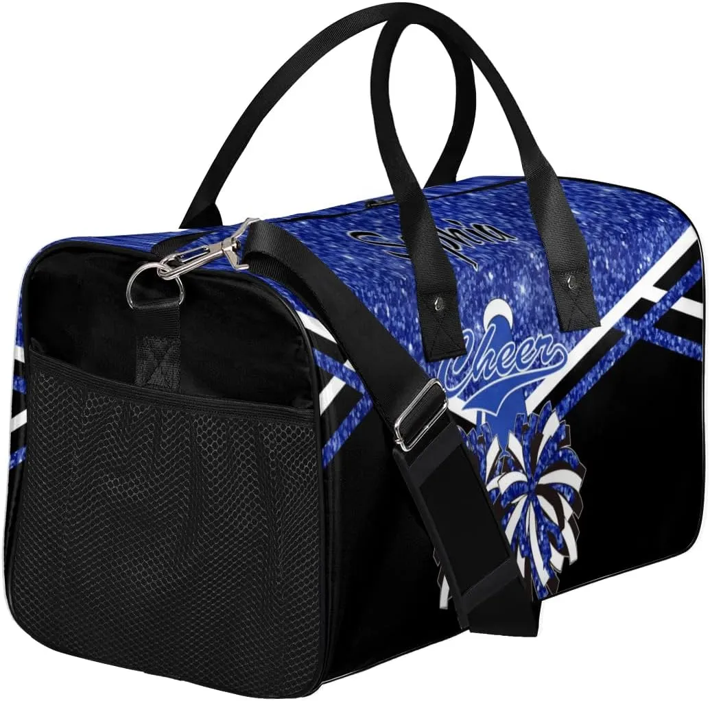 Personalized Name Cheer Duffel Bag for Cheerleaders, Custom Travel Duffle Bag, Custom Sports Bag for Women, Cheerleading Overnight Weekender Bag, Cobalt Blue Glitter