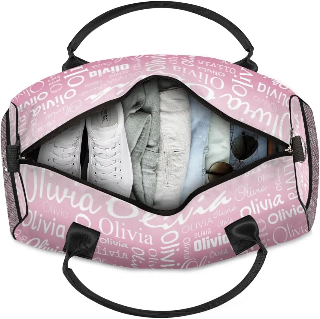 Personalized Name Sport Duffel Bags, Custom Dance Gym Duffel Bag for Women Men, Customized Gymnastics Ballet Bag Overnight Weekender Bag, Dark Pink Gradient