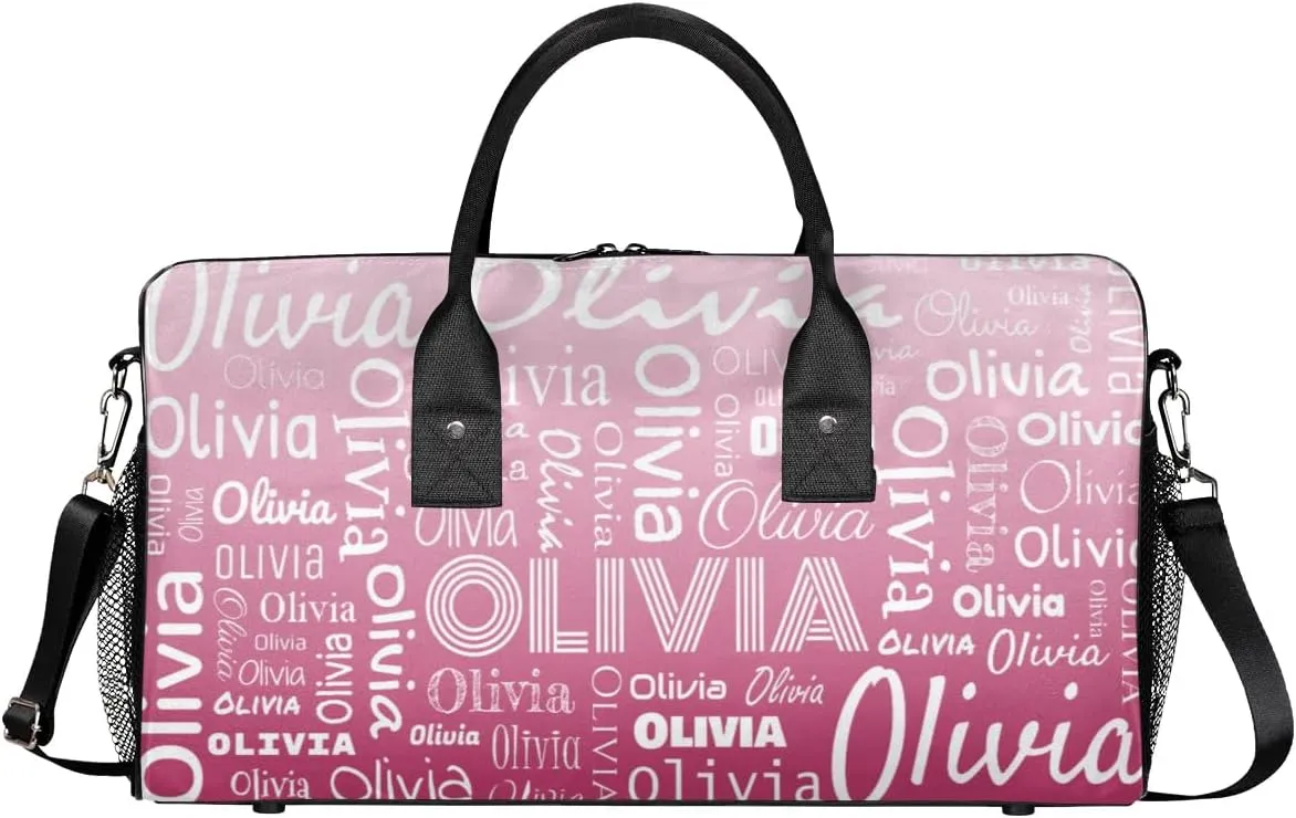Personalized Name Sport Duffel Bags, Custom Dance Gym Duffel Bag for Women Men, Customized Gymnastics Ballet Bag Overnight Weekender Bag, Dark Pink Gradient
