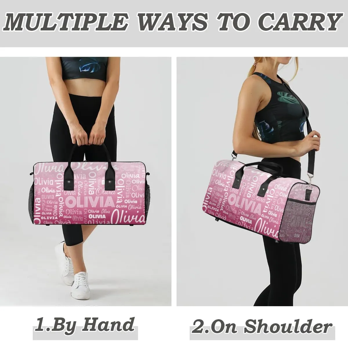 Personalized Name Sport Duffel Bags, Custom Dance Gym Duffel Bag for Women Men, Customized Gymnastics Ballet Bag Overnight Weekender Bag, Dark Pink Gradient