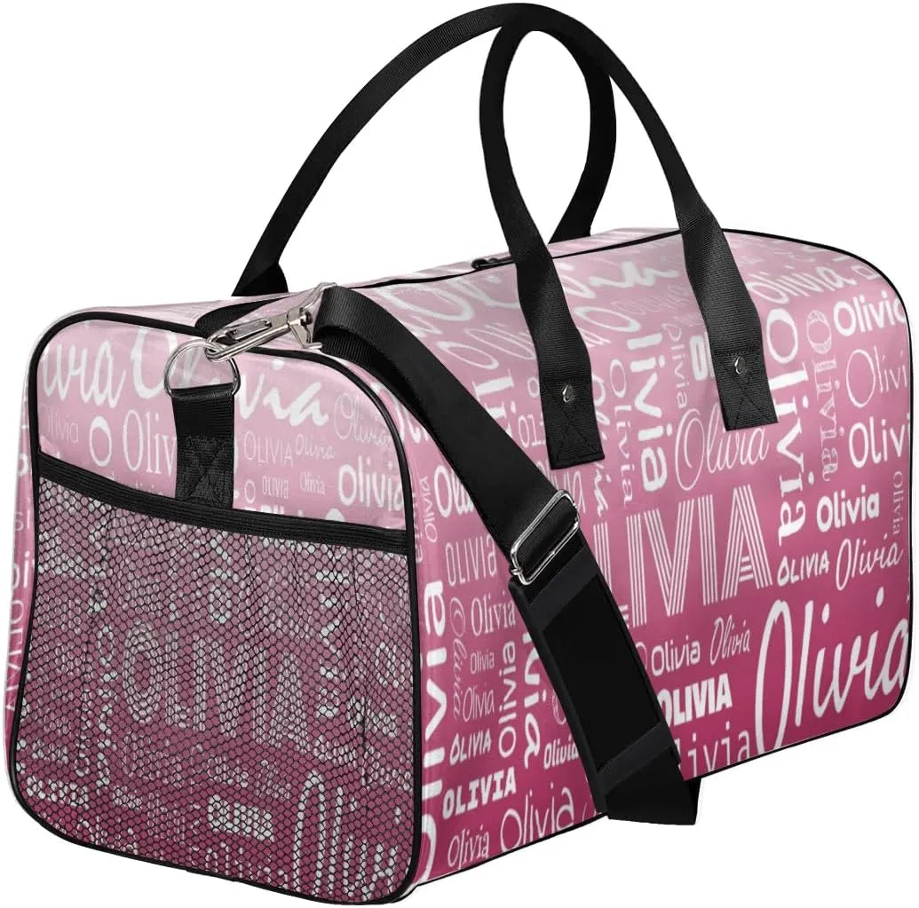 Personalized Name Sport Duffel Bags, Custom Dance Gym Duffel Bag for Women Men, Customized Gymnastics Ballet Bag Overnight Weekender Bag, Dark Pink Gradient
