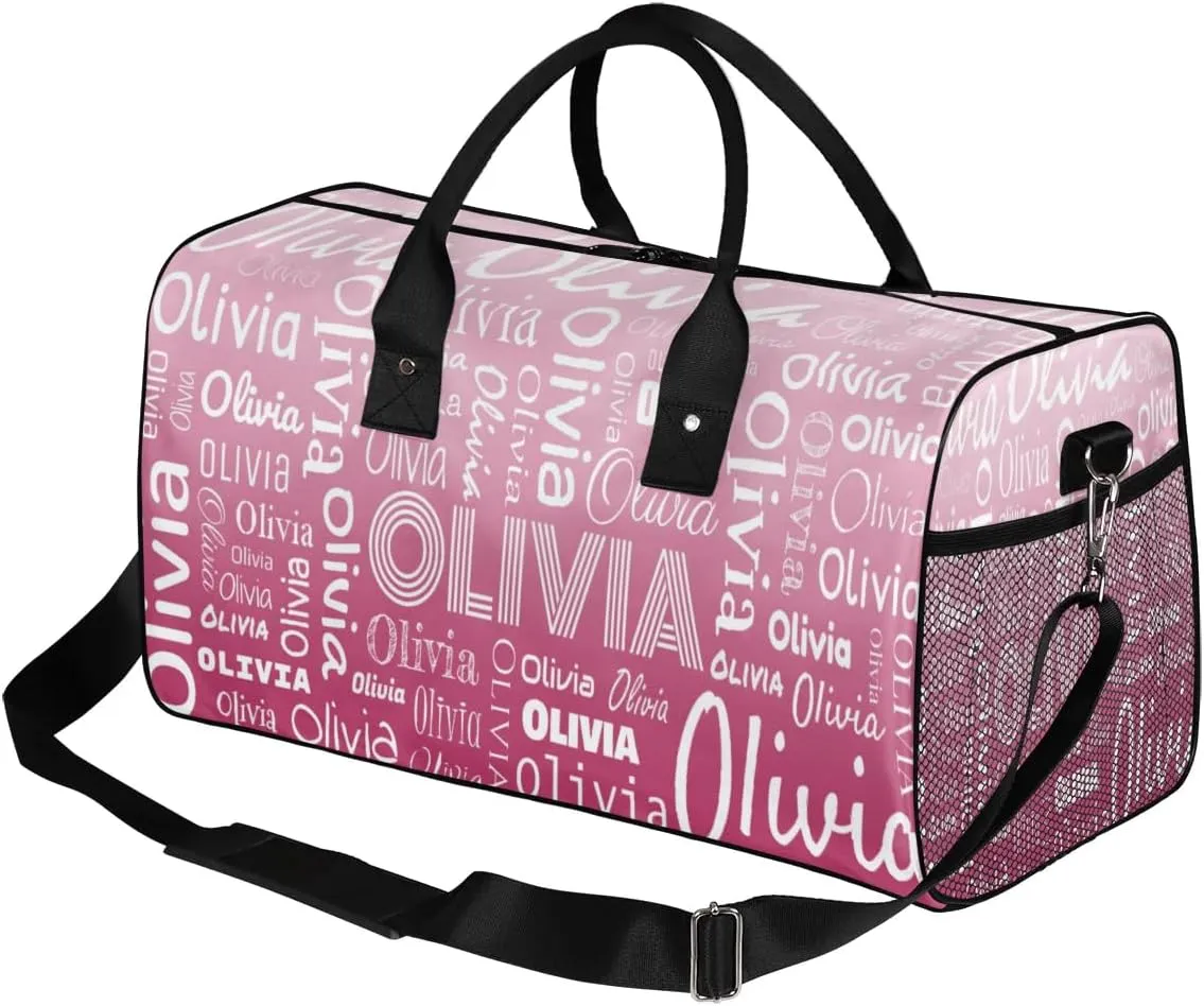 Personalized Name Sport Duffel Bags, Custom Dance Gym Duffel Bag for Women Men, Customized Gymnastics Ballet Bag Overnight Weekender Bag, Dark Pink Gradient