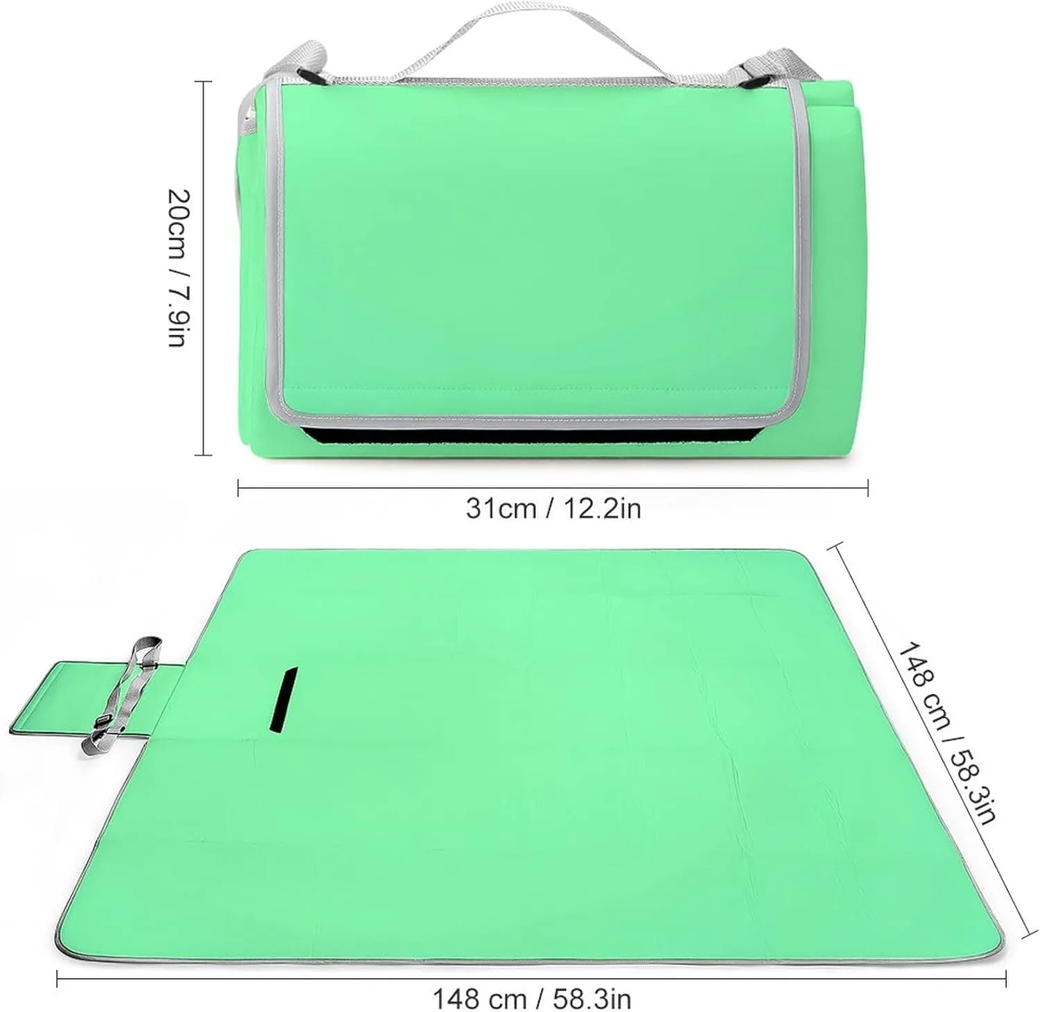 Personalized Photo Picnic Blanket Customzied, Foldable Picnic Blankets Custom Text Name, Waterproof Sandproof Picnic Mat for Beach, Camping,Travel, Hiking Auqamarin 58.3 x 58.3 inch