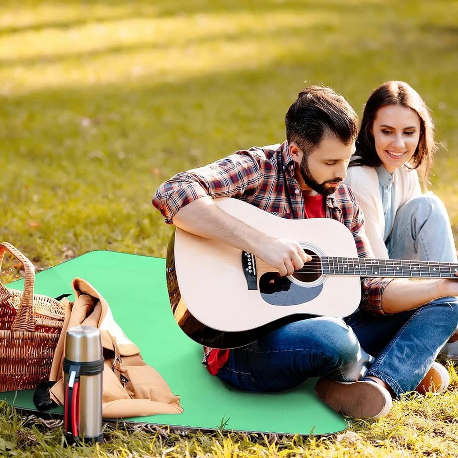 Personalized Photo Picnic Blanket Customzied, Foldable Picnic Blankets Custom Text Name, Waterproof Sandproof Picnic Mat for Beach, Camping,Travel, Hiking Auqamarin 58.3 x 58.3 inch